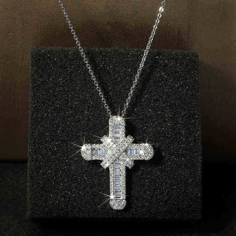 

Necklace ladies diamond cross jewelry pendant wedding party gift, Silver