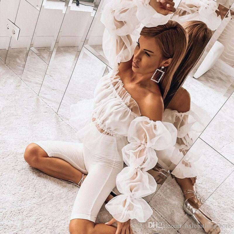 

Hirigin Holiday Fashion Women Tulle Tops Sheer Mesh Casual Puff Sleeve Party Blouse Women's Blouses & Shirts, White