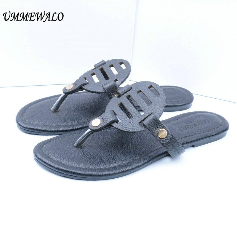 

Women Leather Flip Flops Thong Flats Sandals, Female Designer Rubber Sole Sandals Ladies Summer Slippers, Black
