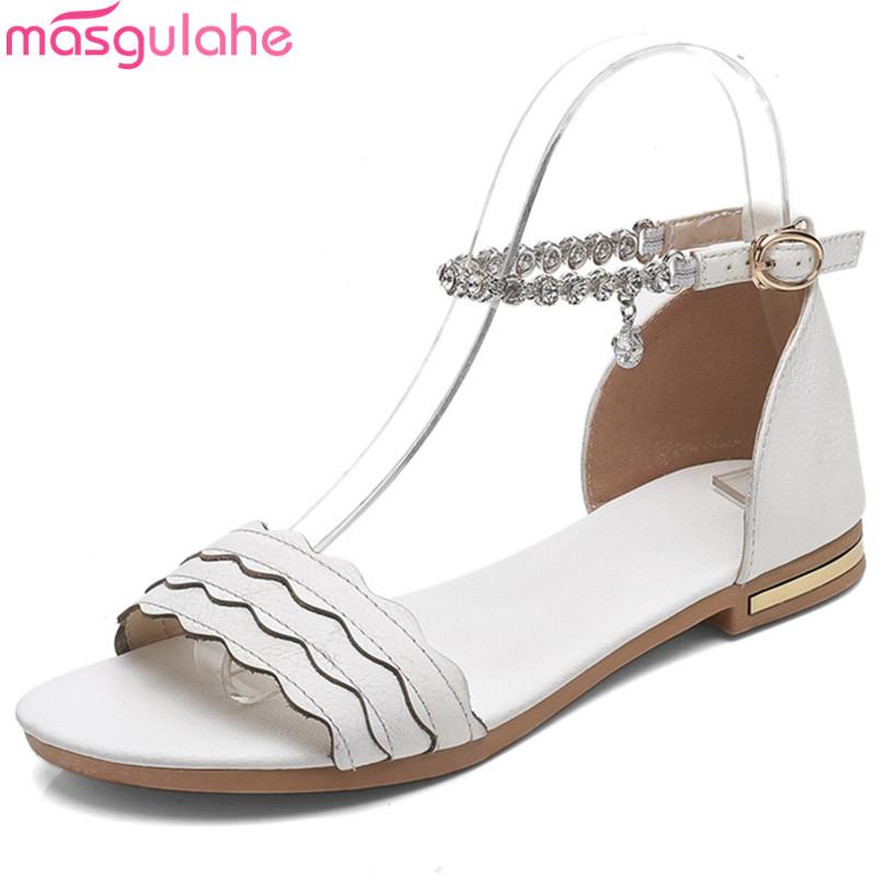 

Masgulahe 2021 Fashion Summer Shoes Woman Buckle Flat With Casual Comfortable Sandals Women Genuine Leather Plus Size, Black