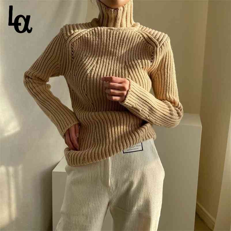 

Women Solid Winter Thick Warm Long Sleeve Sweater Female Knitted Turtleneck Pullover Lady Elegant Elasticity Tops 210519, Khaki