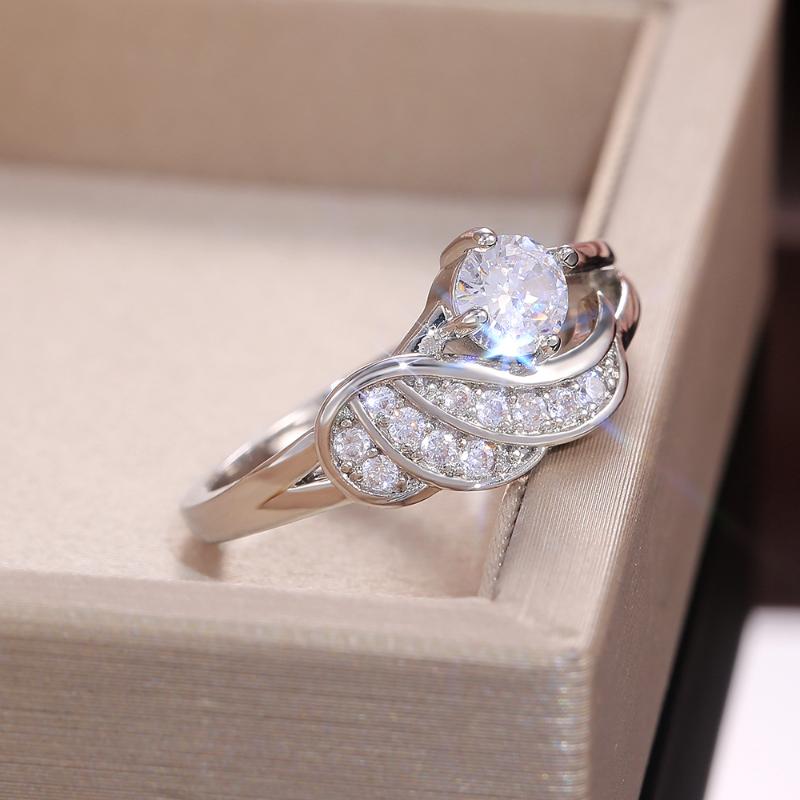 

Cluster Rings Huitan Fashion Ring Jewelry For Women Cute Feather With 4 Crystal Zircon Stone Anniversary Birthday Weeding Gift Bulk, Golden;silver