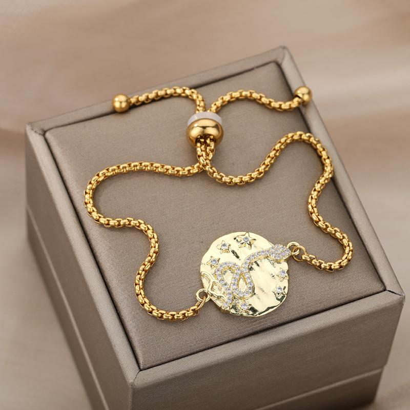 

Bangle Zircon Snake Star Round Pendant Bracelets For Women Gold Plated Animal Charm Adjustable Bracelet Jewelry Accessories Gift