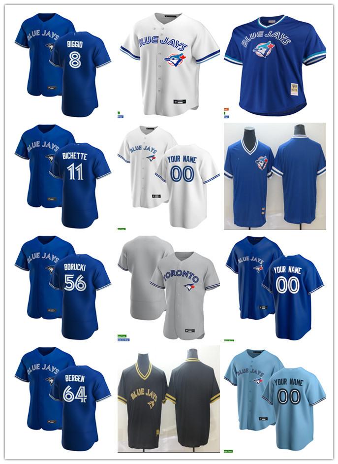 

Men Women Youth 64 Travis Bergen 11 Bo Bichette 8 Cavan Biggio 56 Ryan Borucki Custom Baseball Jersey Blank blue white gray, Blue;black