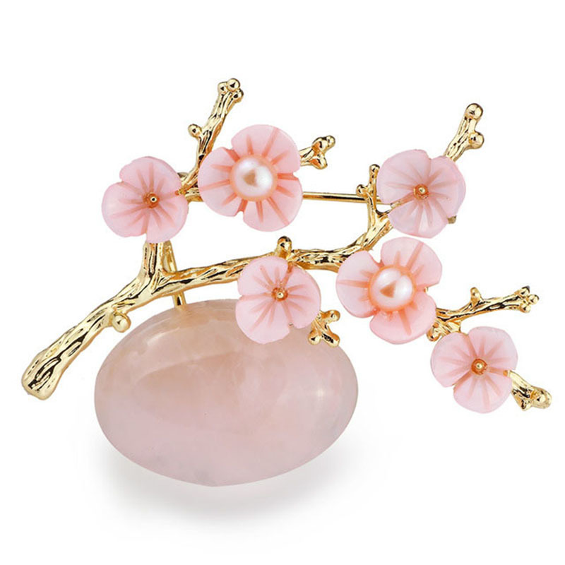 

FARLENA Jewelry Exclusive Design Beautiful Shell Plum Brooch Pins for Women Vintage Natural Stone Brooches