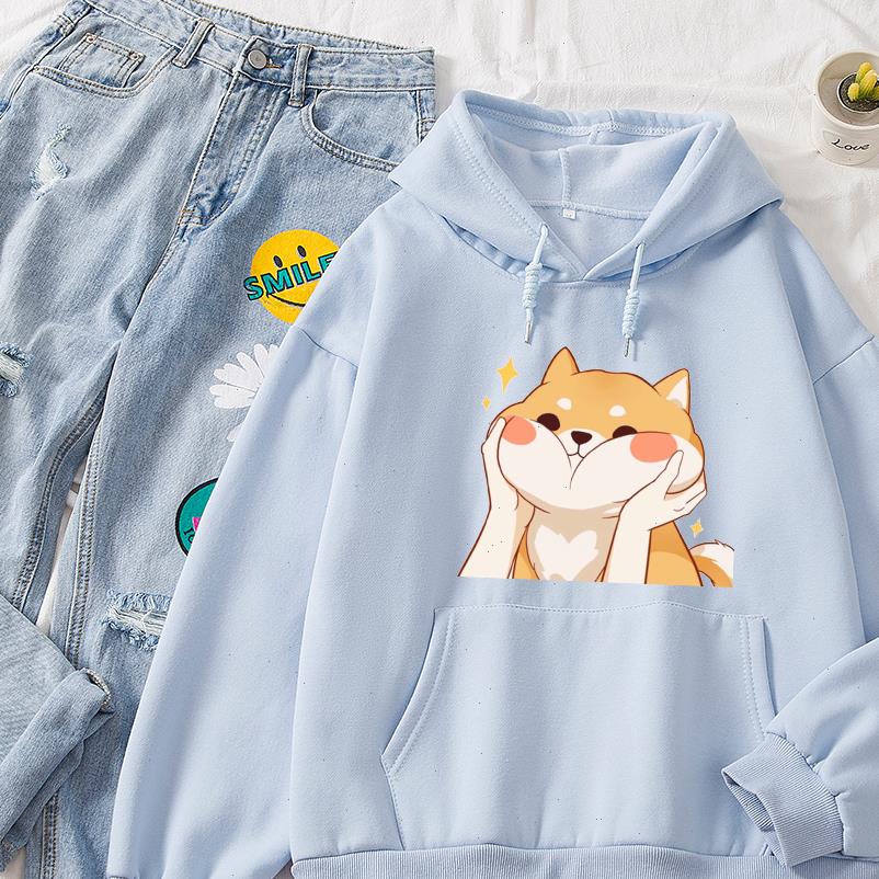 

kawaii shiba inu ullzang harajuku womens hoodie funny cotton cute korean style autumn winter sweatshirt hoody female, Black