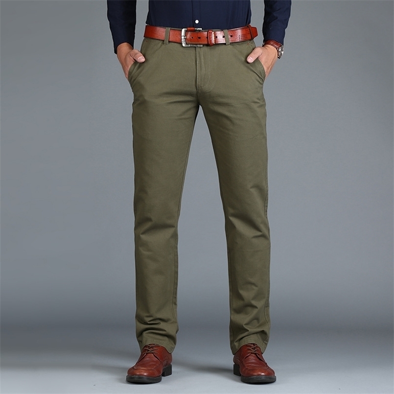 Pantalon pour hommes Pantalon décontracté en vrac droit de grande taille coton mode costume d'affaires pour hommes vert marron gris 211201