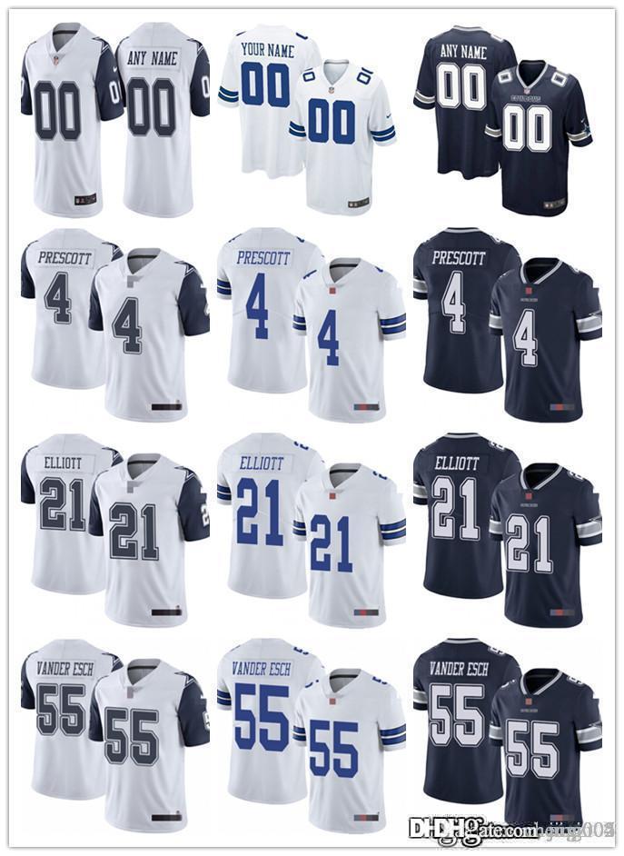

Mens Womens YouthDallasCowboys21 Ezekiel Elliott 4 Dak Prescott 55 Leighton Vander Esch White Navy Custom Football Jerseys, Black;red