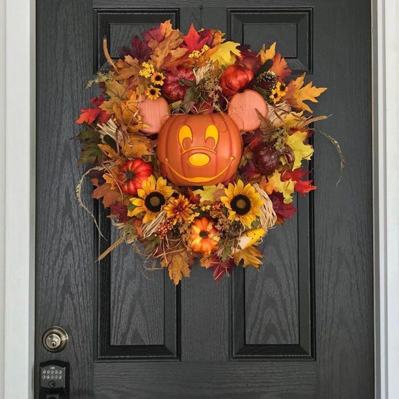 

Decorative Flowers & Wreaths Fall Pumpkin Wreath For Front Door With Pumpkins Artificial Maples Sunflower Autumns Harvest Holiday Decor Hall, As shown