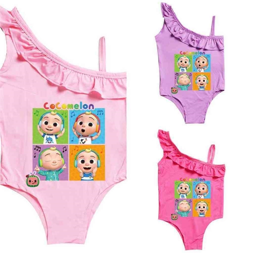 

CocoMelon Cartoon Printed Bikinis Baby Girls One-piece Swimsuit Summer Bathing Suits Ruffle Swimwear Children Sleeveless Beachwear G4YHBQY, Cyan