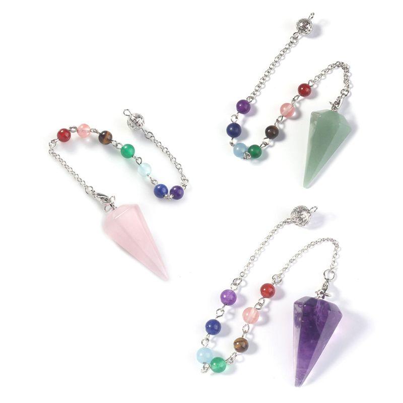 

Charms 41XC Chakra Reiki Healing Crystal Pendant Dowsing Metaphysical Spiritual Balancing Hexagon Pendulum, Bronze;silver