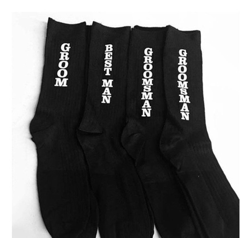 

NEW Wedding Men Groom Best man Groomsmen Letter Socks Fashion Combed Cotton Dressing Socks Wedding Party 2021, Black