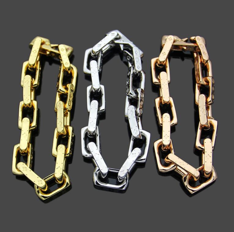 

Fashion Unisex Mens Designer V Bracelets Gold Square Link Chain Colored Titanium Steel Jewelry