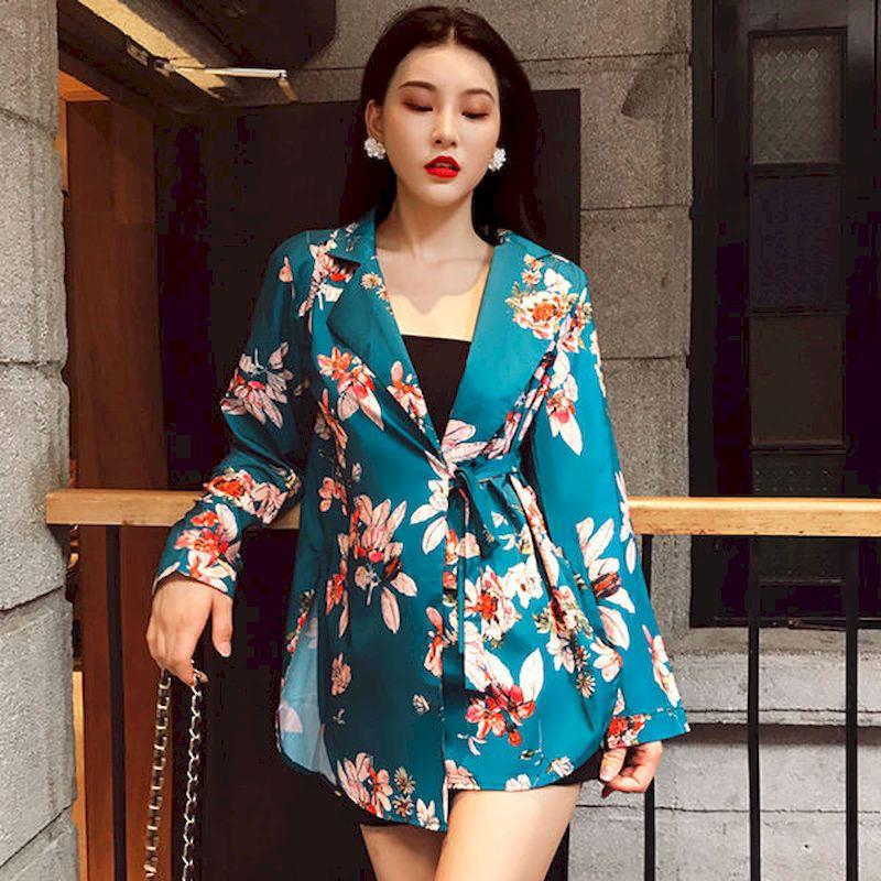 

Women's Blouses & Shirts 2021 Spring Summer Slit Lace Printing Shirt Hong Kong Style Long Sleeve Blouse Fashion Women Button Up Korean Cloth, Green