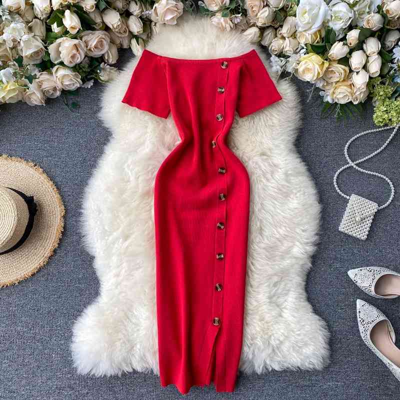 

Women Sexy Dress Spring Summer Off The Shoulder Slim Bodycon Sweater Dresses Elegant Ladies Knit Long Robe Vestidos Mujer 210602
