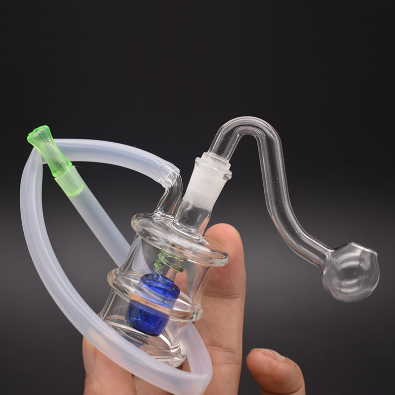 

1pcs Glass water pipe Bong Pyrex Small recycler Bong Mini Oil Dab Rigs with glass oil burner pipe and hose