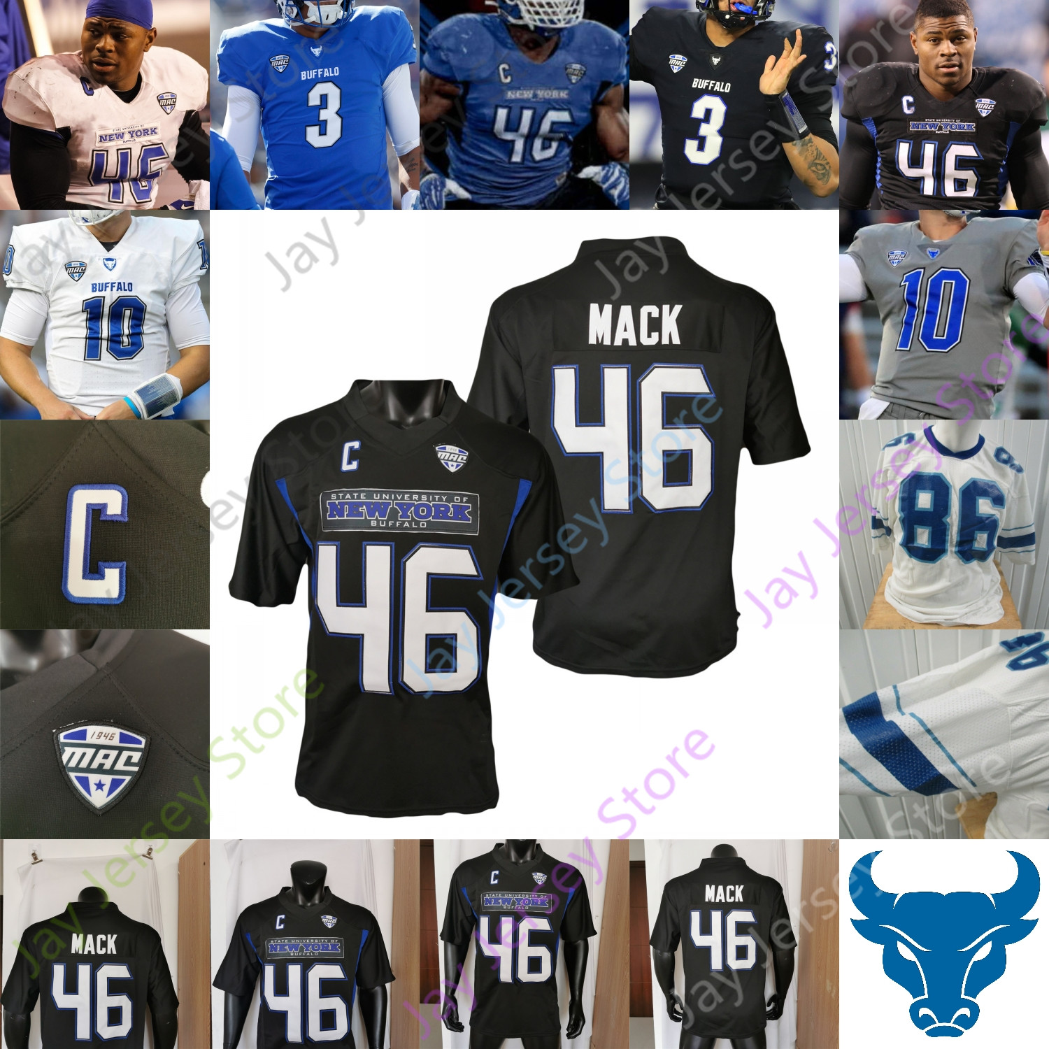 

Buffalo Football Jersey NCAA College Khalil Mack Kyle Vantrease Jaret Patterson Kevin Marks Antonio Nunn Taylor Riggins Koonce Myers Mack, Black