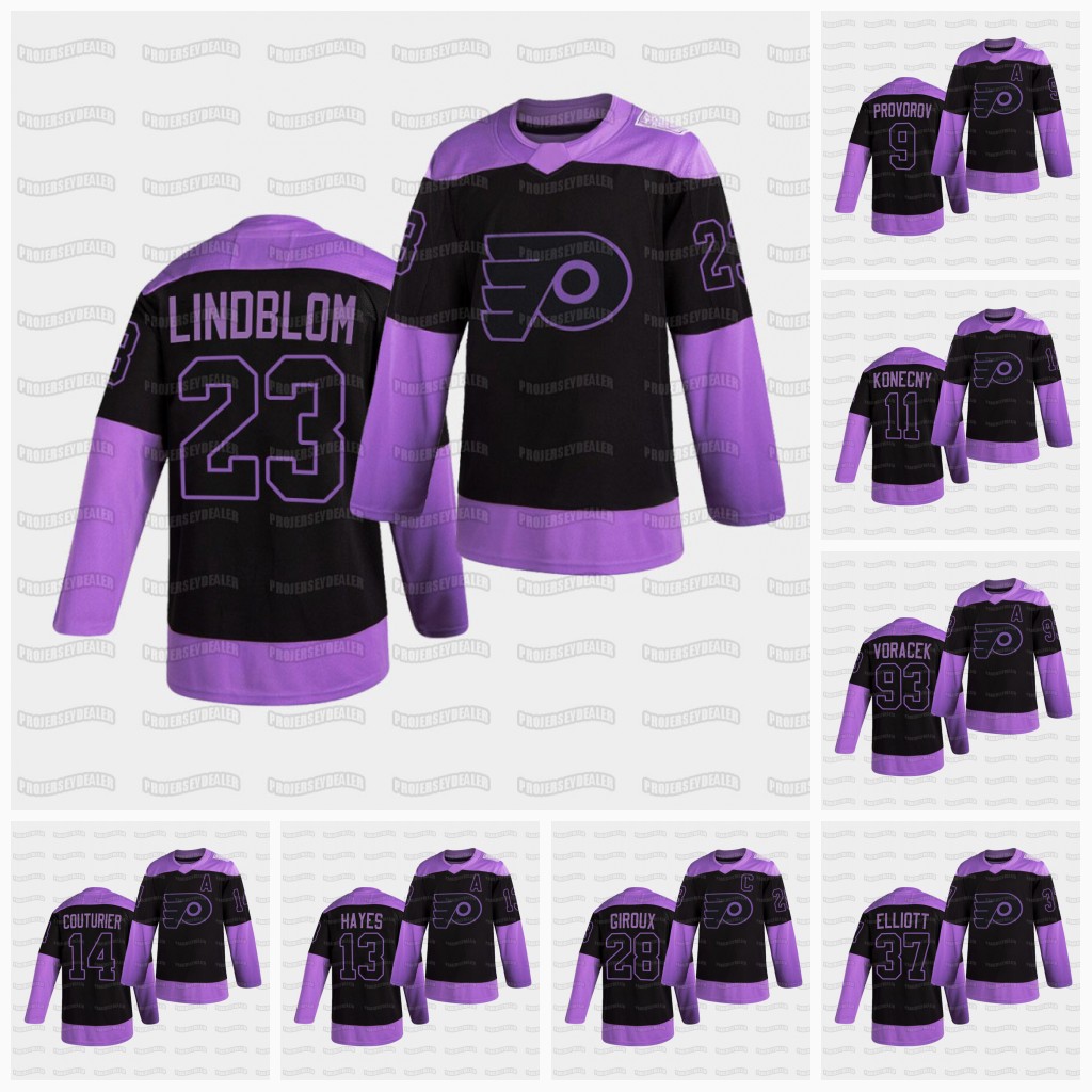 

23 Oskar Lindblom Philadelphia Flyers 2021 Fights Cancer Black Jersey Shayne Gostisbehere Nolan Patrick Jakub Voracek Travis Konecny, Black;red