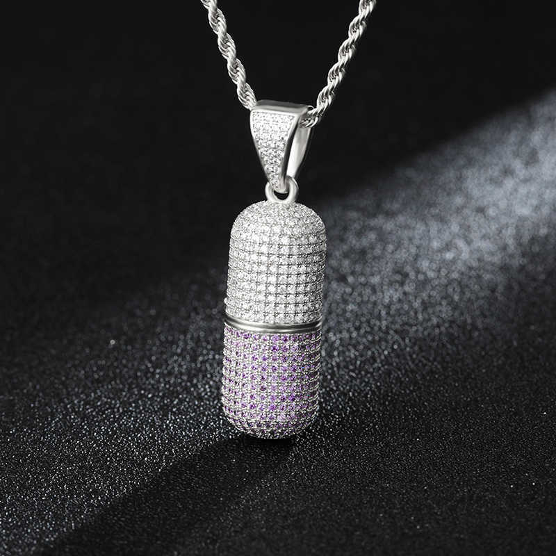 

Hip Hop Fashion Jewelry Pill Pendant Necklace Can Open Capsules Pendant Cubic Zircon Copper Necklace Iced Out Bling Detachable X0509