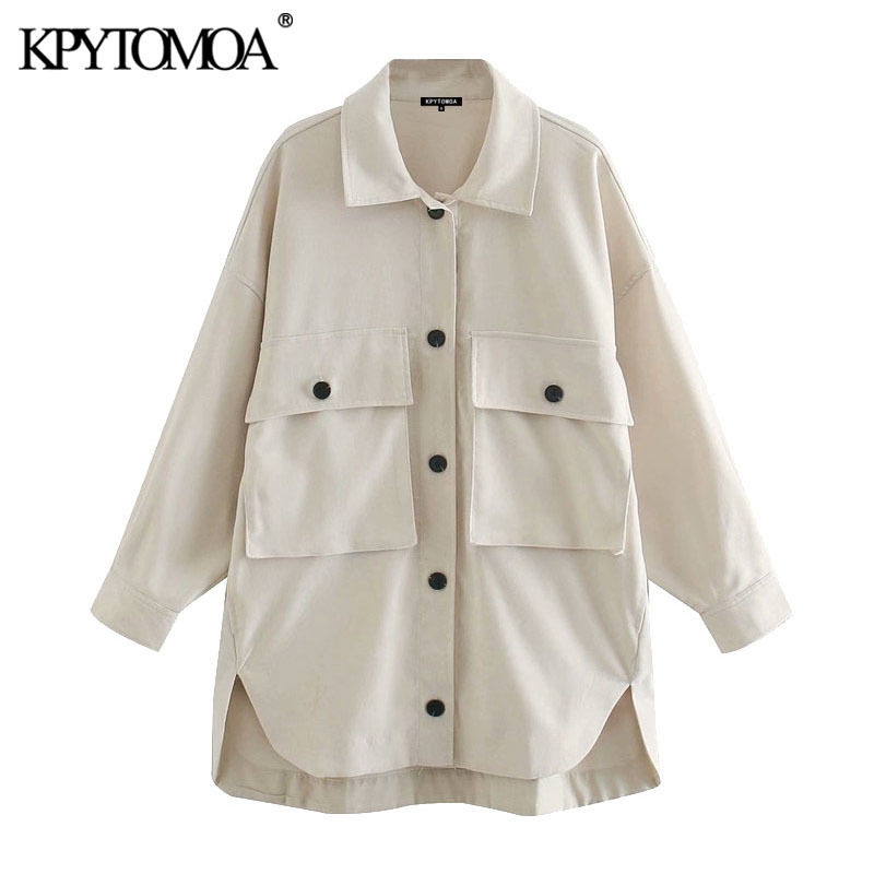 

KPYTOMOA Women Fashion Pockets Oversized Asymmetric Jackets Coat Vintage Long Sleeve Button-up Female Outerwear Chic Tops, As picture