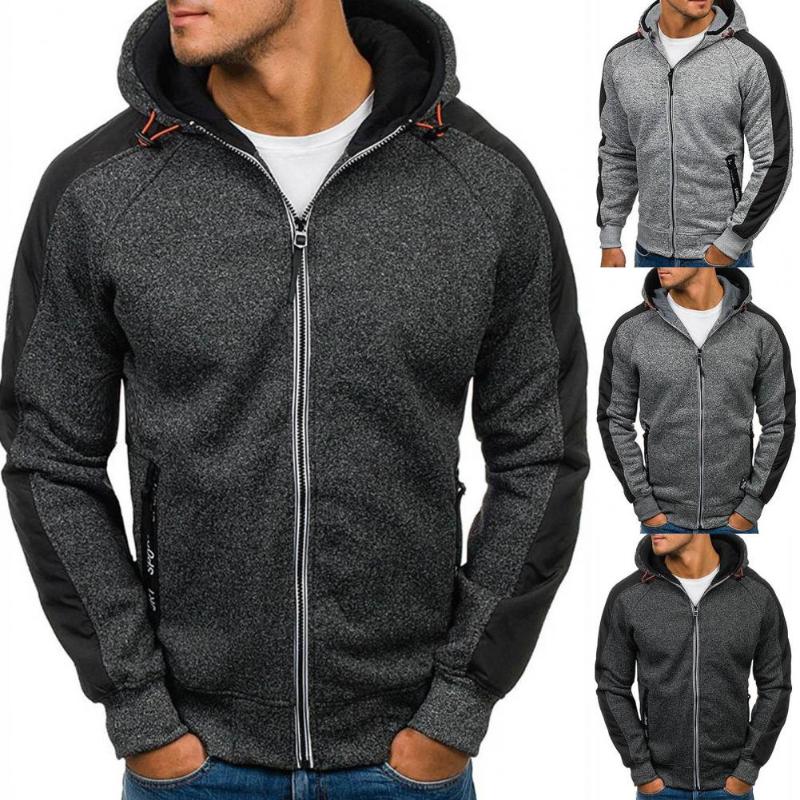 

Men's Hoodies & Sweatshirts Men Jacquard Hoodie Zipper Closure Sporty Solid Color Thick Skin-friendly Casual Male Sweatshirt For Sport Wear, Black
