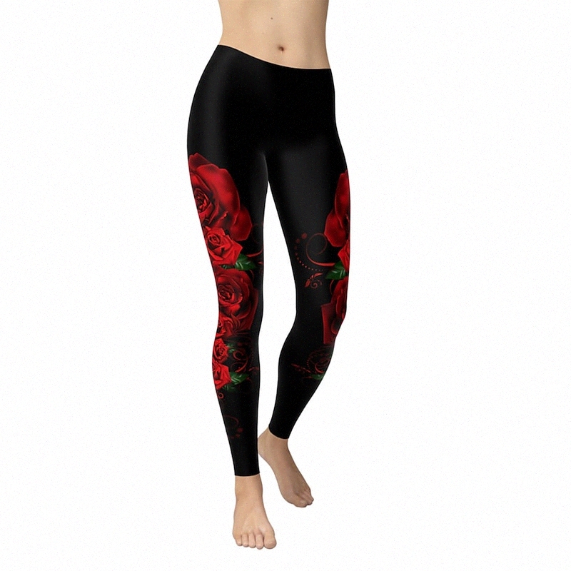 Women's Sporty Leggings Print Ankle-Length Pants Gym Yoga Stretchy Flower Comfort Sports High Waist Skinny Black S M L XL XXL B3xm#