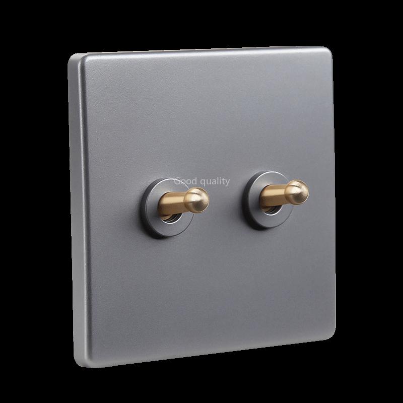 

Smart Home Control High Quality Silver Gray Brass 1-4 Gang 2 Way Toggle Switch Wall Light 86 Type Power Socket