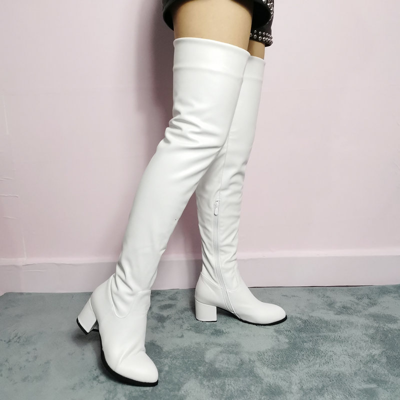 

boots women winter warm fur over the knee thick high heels zipper thigh pu leather fashion woman shoes size 34-43 2021 7nav, Black