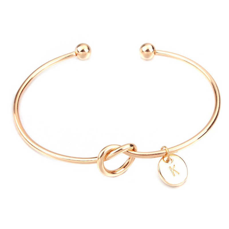 

A-z Initial Letter Knot Bangle Bracelet for Women Girl Silver Plated Gold Colour Letter Bangle B18191 Q0719