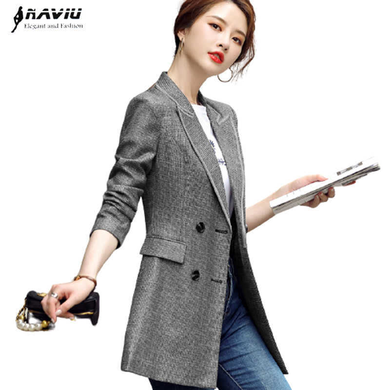 

Casual Blazer Women Autumn Winter Temperament Plaid Loose Long Sleeve Office Ladies Fashion Formal Work Coat 210604, Gray blazer