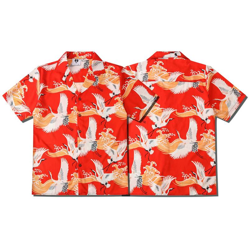 

Men' Casual Shirts Summer Creative Designers Chinese Style Art Cloud Crane Loose Man Street CS202 D5W8, Red