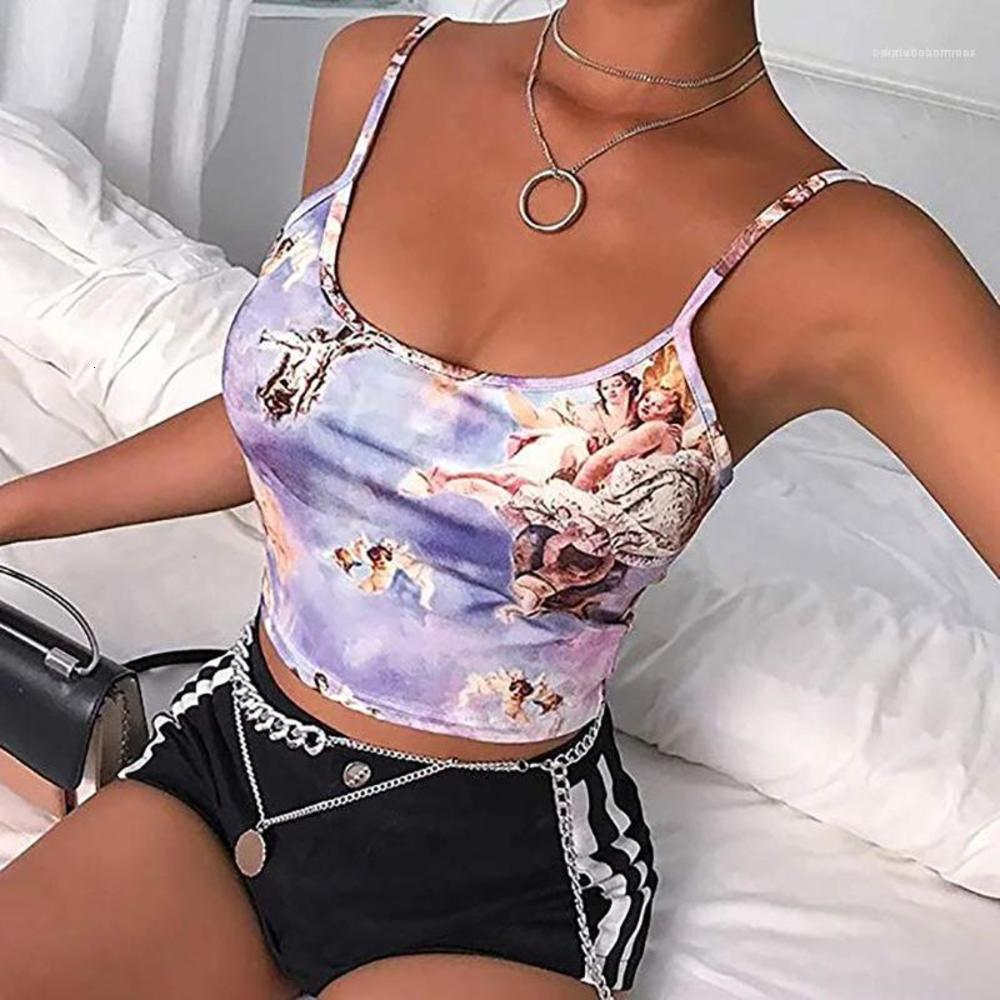 

tank Angel Printed Summer Camisole Womens Streetwear Short Cropped Navel Bra Top Sexy Slim, White