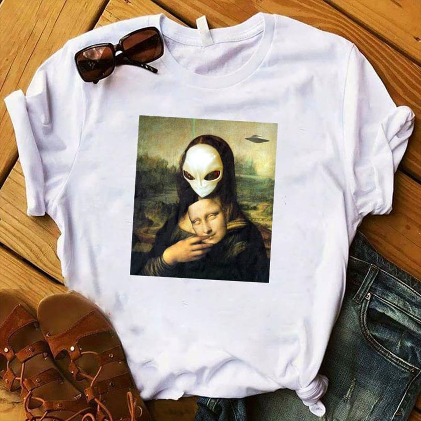 

art painting printed women t shirt short sleeve loose tee clothes graphic, White