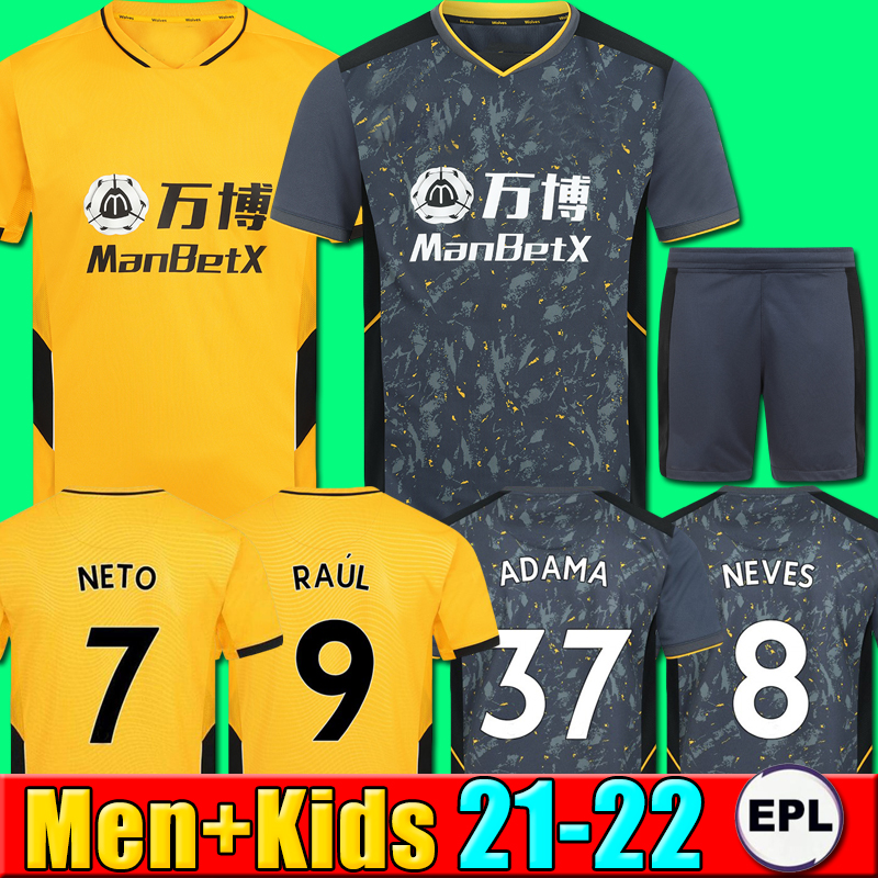 

21 22 Wolves home away soccer jersey Wanderers NEVES RAUL 2021 2022 ADAMA FÁBIO SILVA PODENCE J.MOUTINHO Shirt OTTO COADY neto football shirt men kids kit uniforms, P03 21 22 away