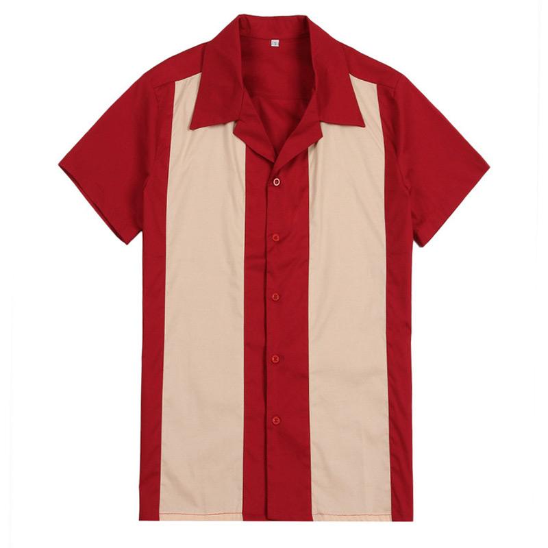 

Men' Sweaters Vertical Striped Shirt Men Designer Shirts Red Short Sleeve Retro Bowling Button-Down Dress Cotton