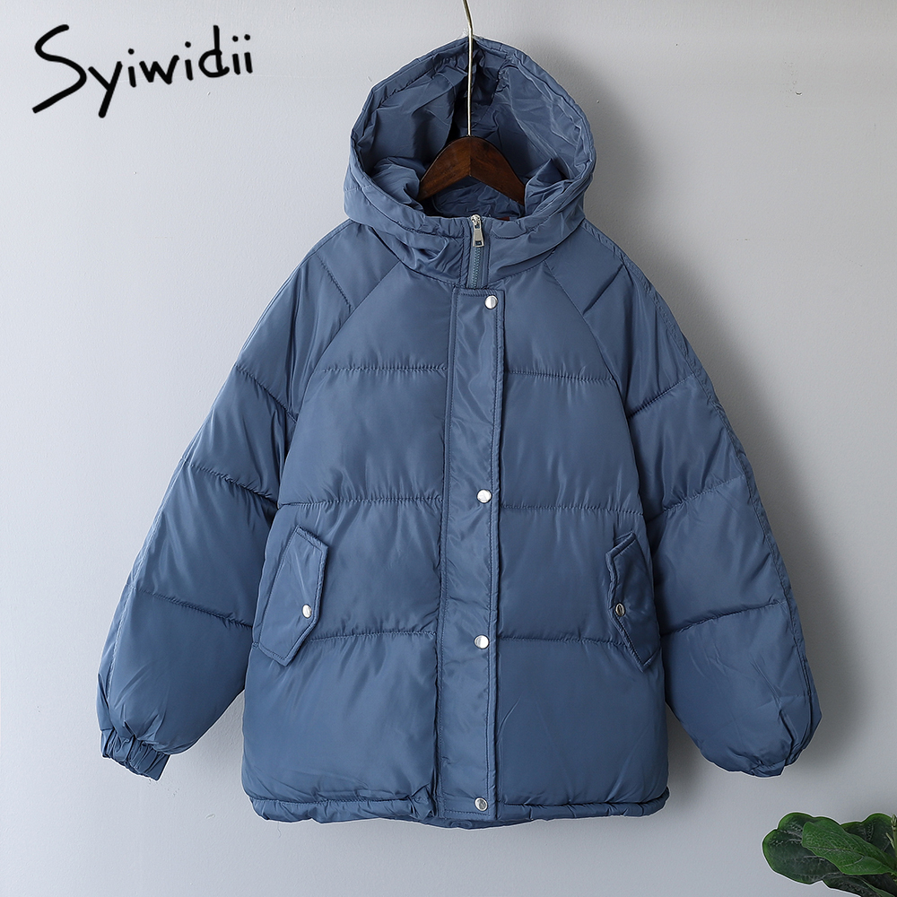 

Syiwidii Womens Winter Jaet 2021 Thien Warm Autumn Coat with A Hood Oversized Streetwear Blue Khaki Parka Elegant Outerwear