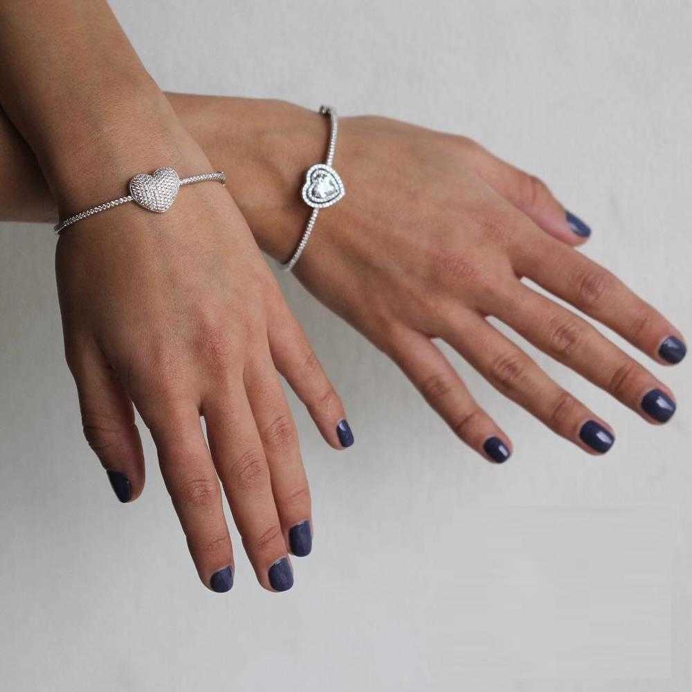 

High Quality Jewelry Valentine Lover Gift Bling Sparking Cz Heart Bangle Bracelet for Women Q0720