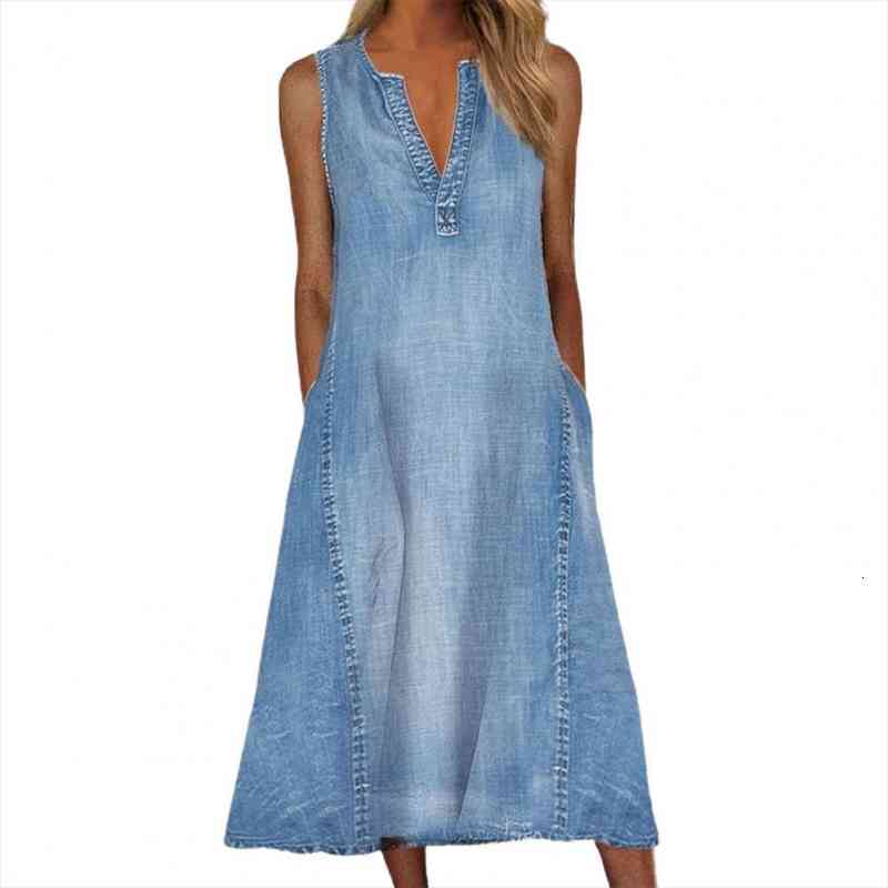 

women sleeveless pockets single-breasted irregular hem knee-length loose dress polyester women summer dress lady streetwea, Black;gray
