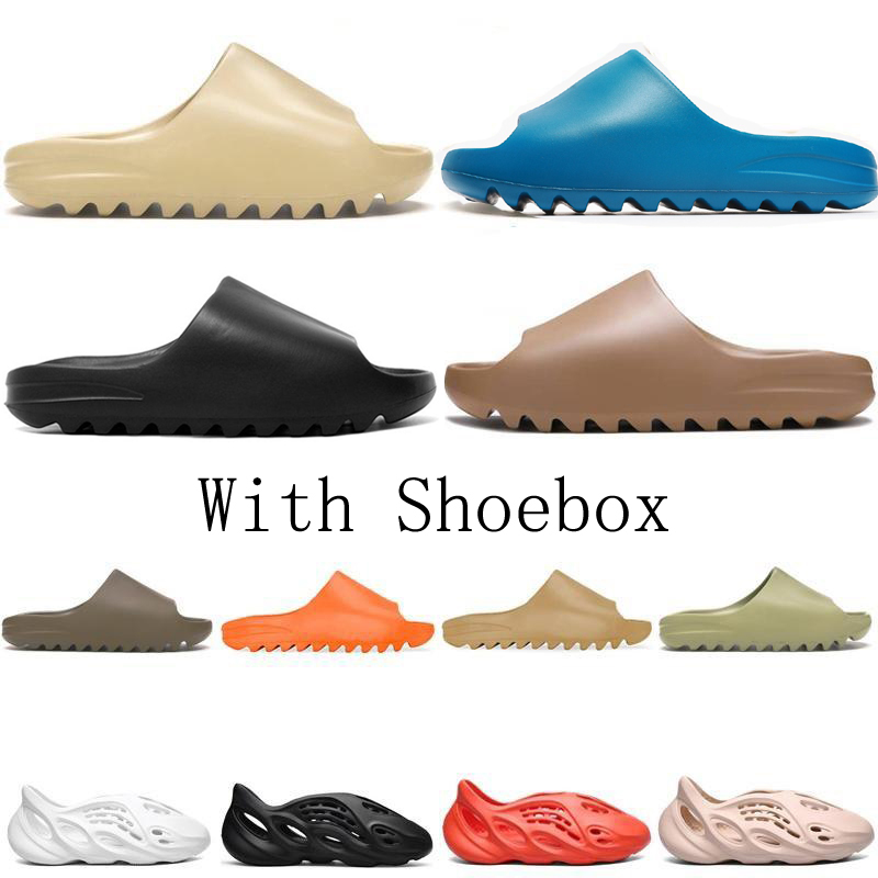 

2021 Kany West Slides Foam Slippers Runner Earth Brown Desert Sand Triple Black Bone White Resin Sandal Mens Slipper With Shoebox, Other
