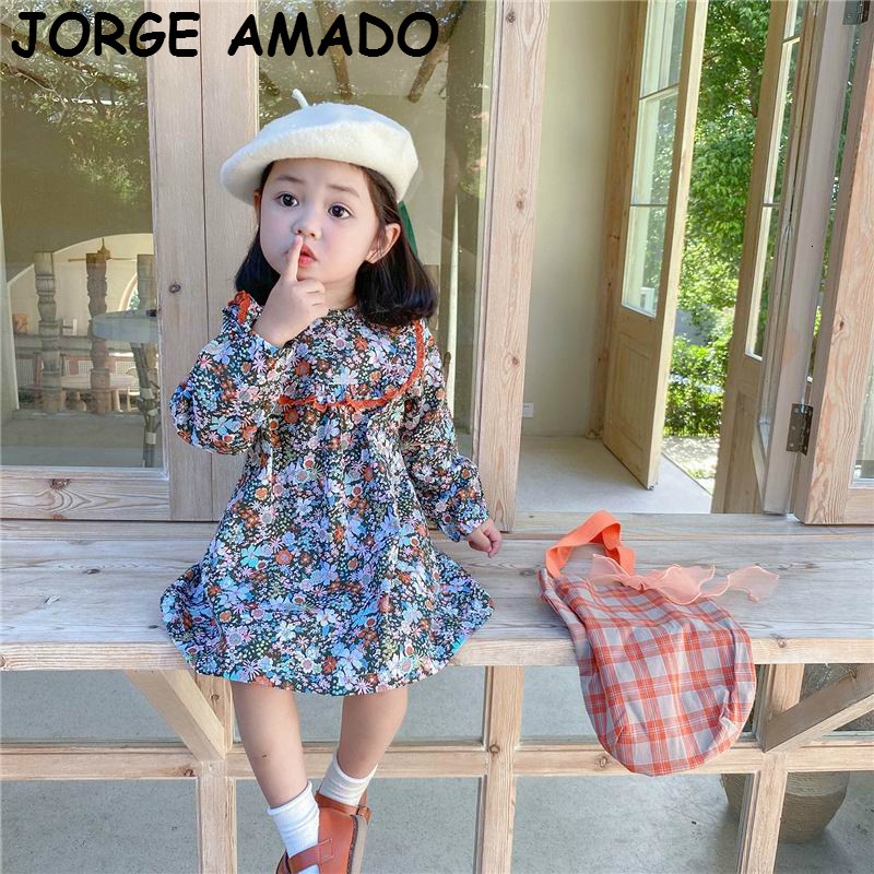 

Girl's Dresses Autumn Girls Clothes Floral Cotton Long Sleeve Kid E19024 M5DM, Black