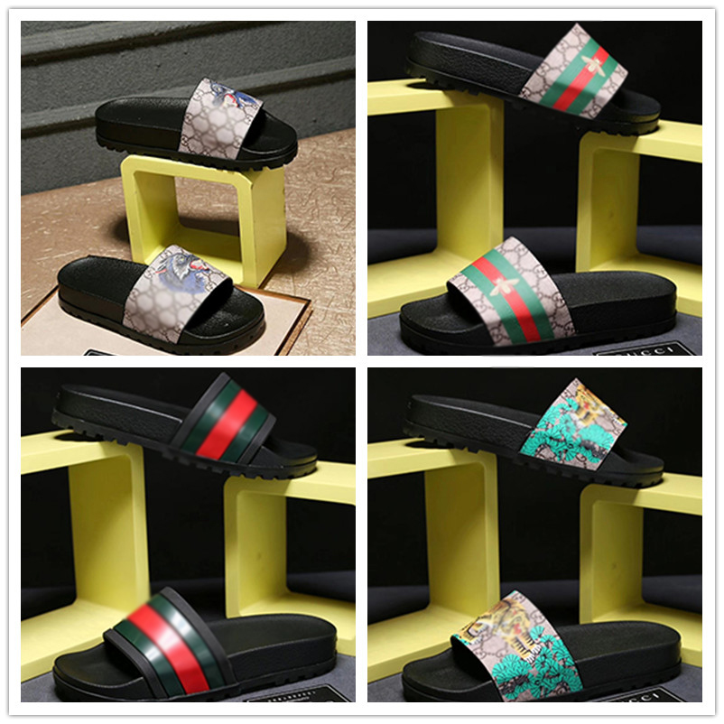 

202g18ss slippers Rubber slide sandal Floral brocade men slipper Gear bottoms Flip Flops women striped Beach causal, Black