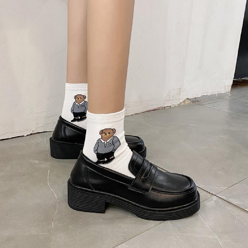 

Dress Shoes Women Leather 2021 Fashion Soled Chaussure Femme Zapatos Mujer, Black