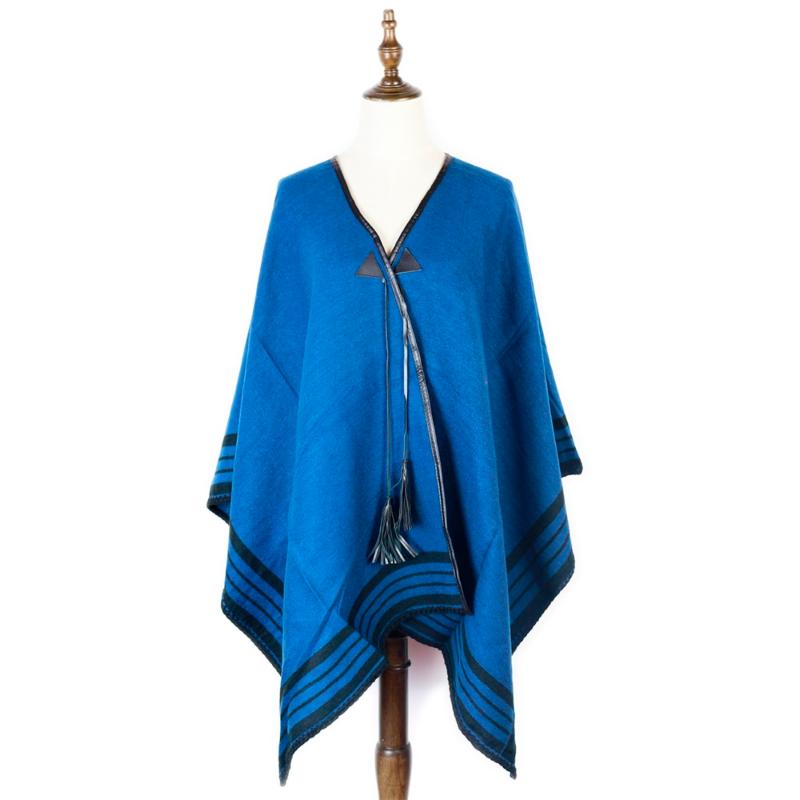 

Scarves Winter Women Poncho Capes Opened Shwals Blue Stole Cotton Reversible Wraps Gifts Leather Tie-ups