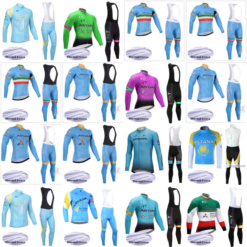 

ASTANA team Cycling Jersey Men Winter Thermal Fleece Long Sleeve Jersey Sets Cycle Clothes Road Bike Wear B618-37, Black;red