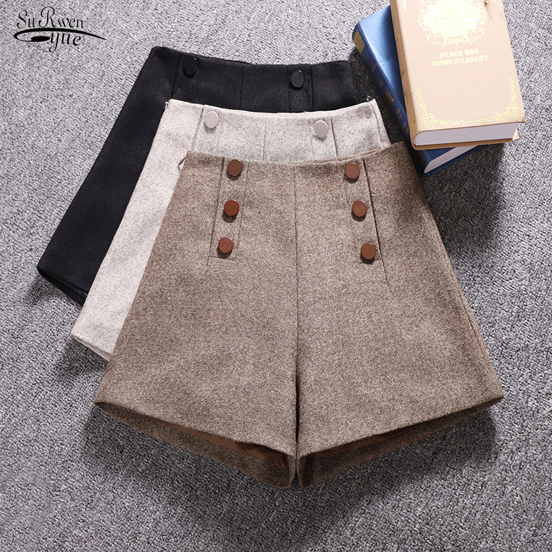 

Short Mujer Korean Woolen Shorts Women 2021 Winter Loose Wide Leg Shorts Feminino Autumn Zipper Pocket Buttons Shorts 7435 50, Apricot