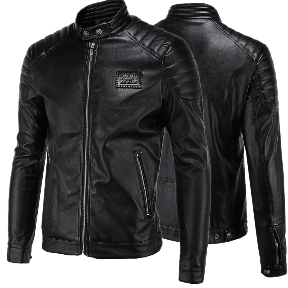 

Good quality Mens Slim Motorcycle jackets Fashion Male solid Leather & Suede Outwear Coats Jaqueta Leather clothing 4XL, Black