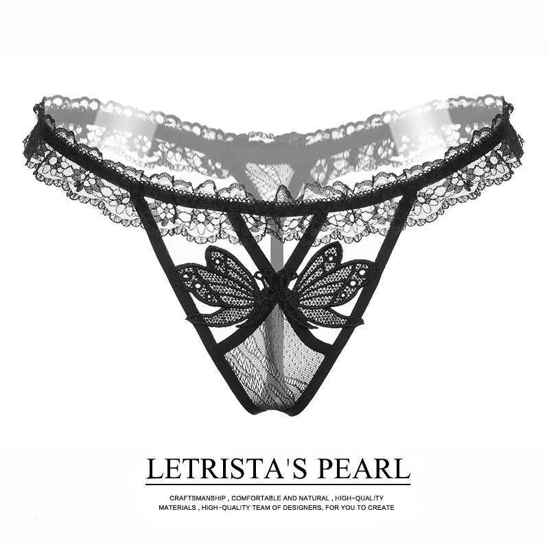 Sexy Briefs Panties Lingerie Perspective Lace Low Waist Elastic Hollow Tpants 2148-image-702857539