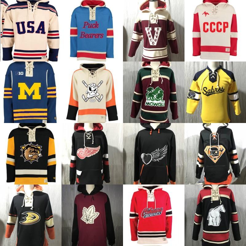 

Hockey Hoodie Jerseys 1980 CCCP Puck Bearers Mowgli Anaheim Ducks Detroit Red Wings Qshawa Generals 100% Stitched Hockey Jerseys