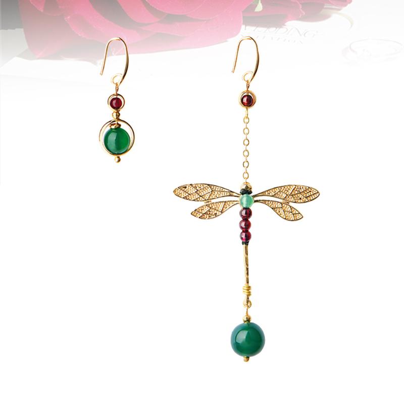 Stud Dragonfly Earrings Retro Ethnic Style Asymmetric Fashionable Stylish-image-699454611