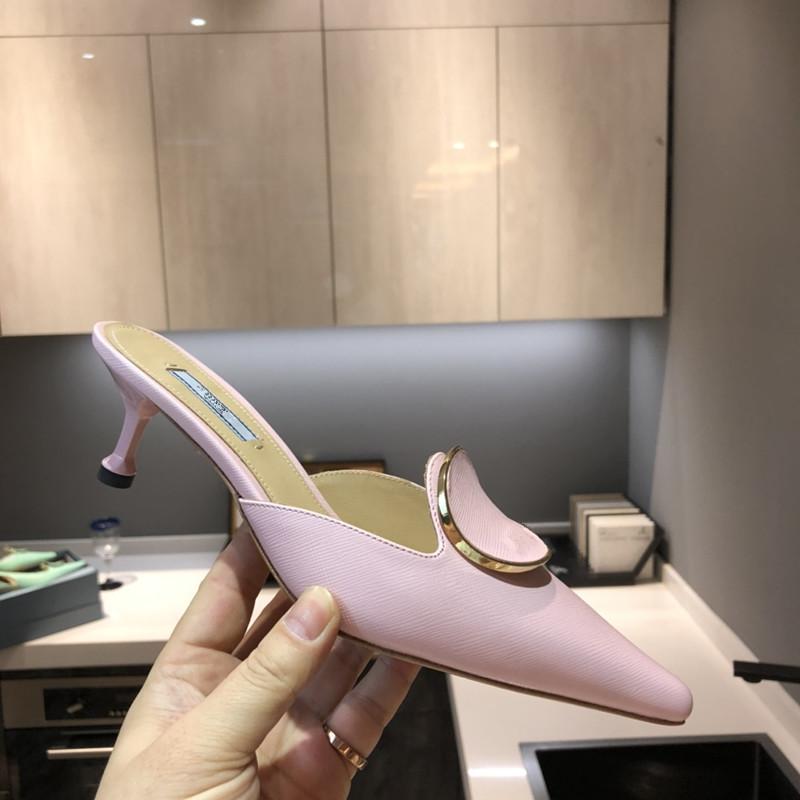 

Designer fashion leather material women's sandals slippers 5.5cm high heel pointed design luxury comfort 35-42 2021 latest, Pink